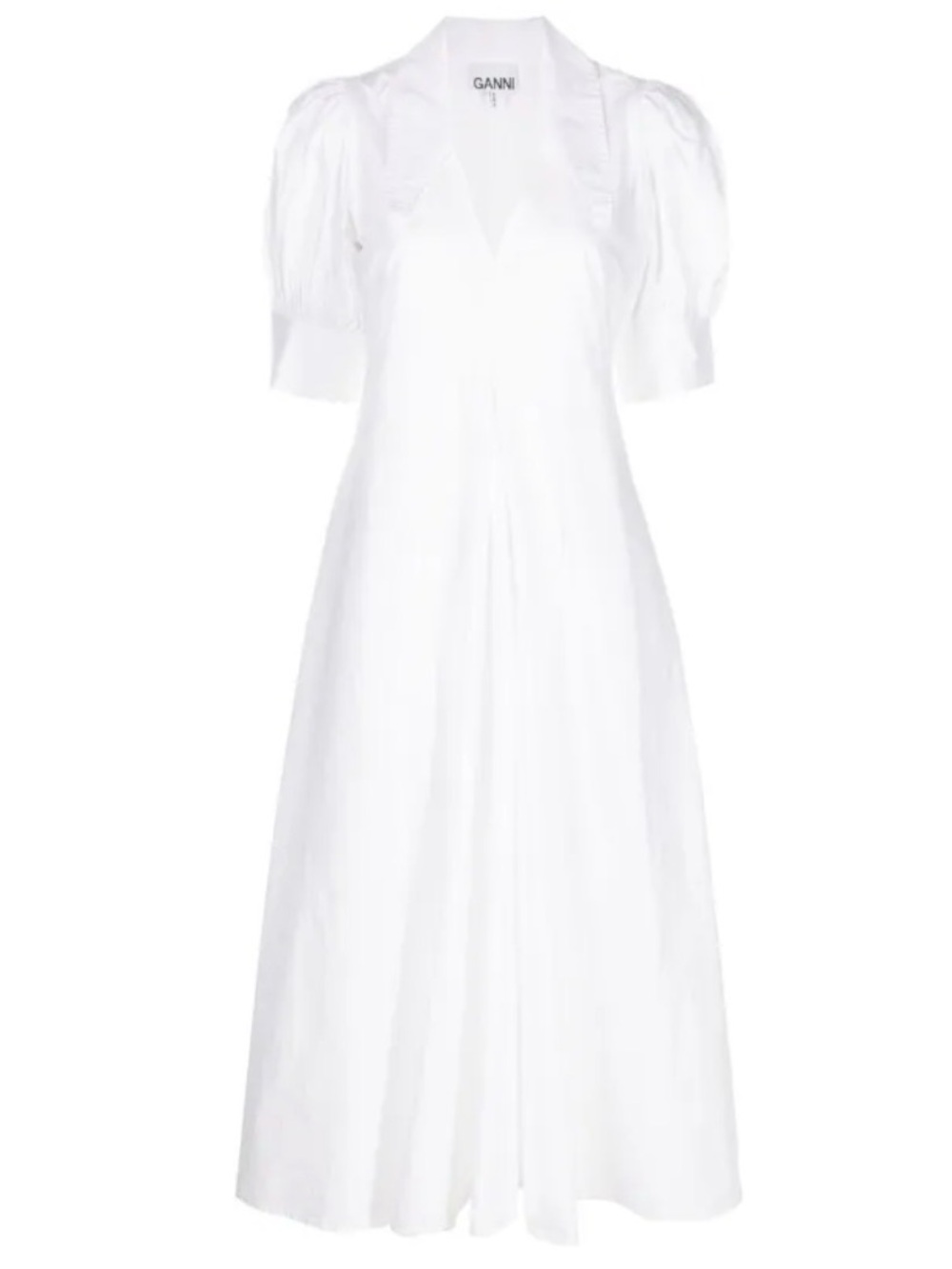 Ganni White V-Neck Puff Sleeve Maxi Dress